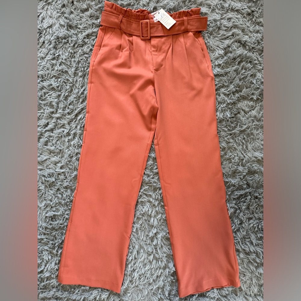 Terracotta Tova Belted Paper Bag Ladies Slacks W/ Front Pockets
